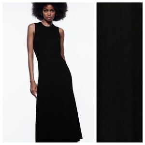 NWT. Zara Black Knitted Midi Sleeveless Dress. Size M.